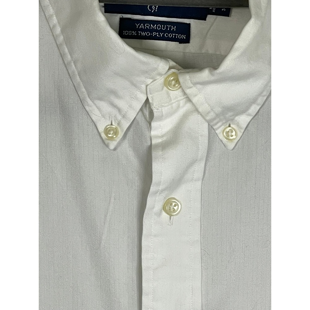 Vintage Ralph Lauren Yarmouth Mens 16 32/33 White Herringbone Button Down Shirt - Picture 16 of 16
